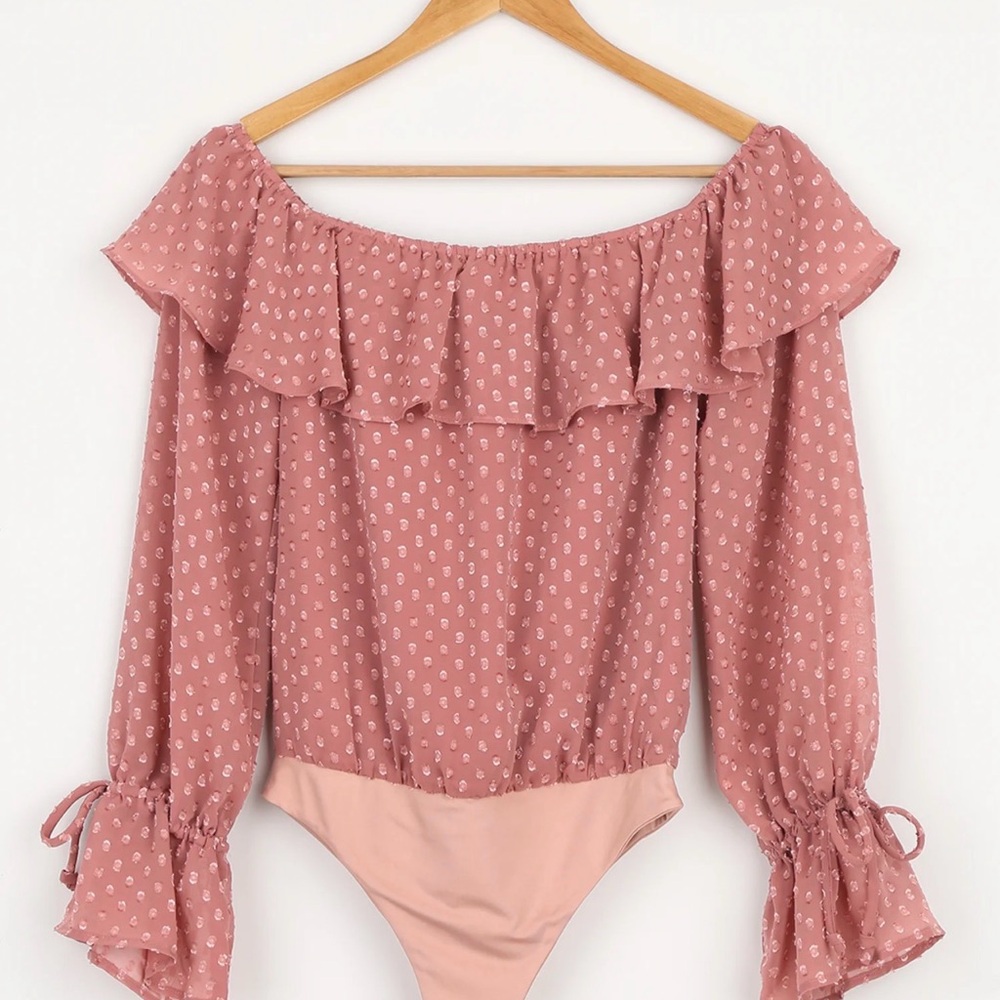 Lulu's Dusty Rose Long Sleeve Ruffle Bodysuit